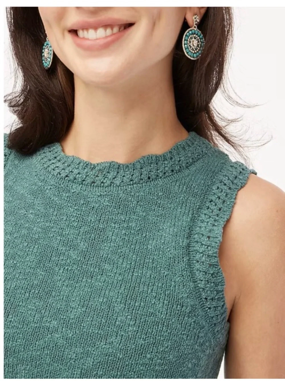 J. Crew Boucle Cotton Slub Knit Sweater Tank Top Teal Green Small